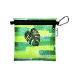 FPZPLS- GRN Monstera  Painted Plastics Upcycle Hawaii Hand painted Fused Plastic Zipper Pouches Upcycled reclaimed Made in Hawaii